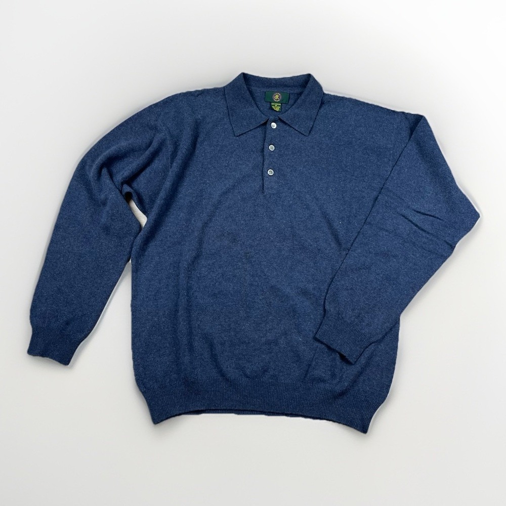Club Room 100% Cashmere Sweater Men's Size Medium Blue‎ Collared 1/4 Button VTG